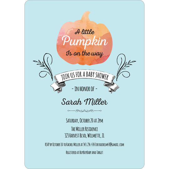 Watercolor Pumpkin Baby Shower Invitations